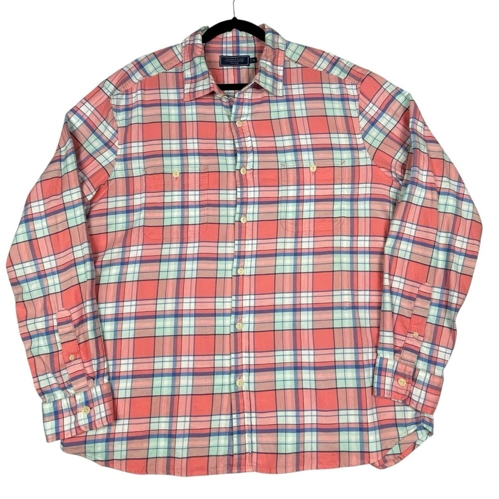 Vineyard Vines Island Twill Plaid Coastal Preppy Beach Casual Vacation Shirt XL